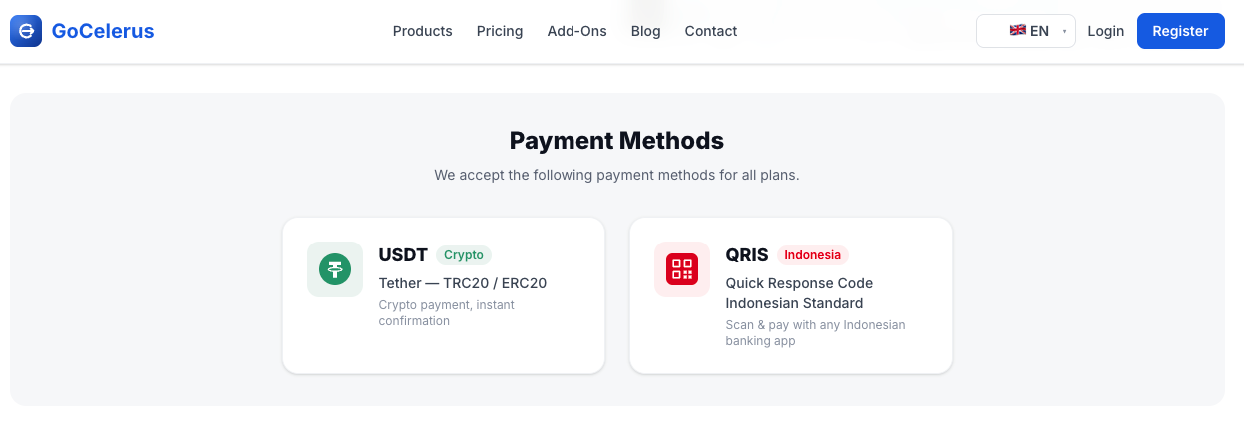 Pay for hosting with USDT — no card, no chargeback